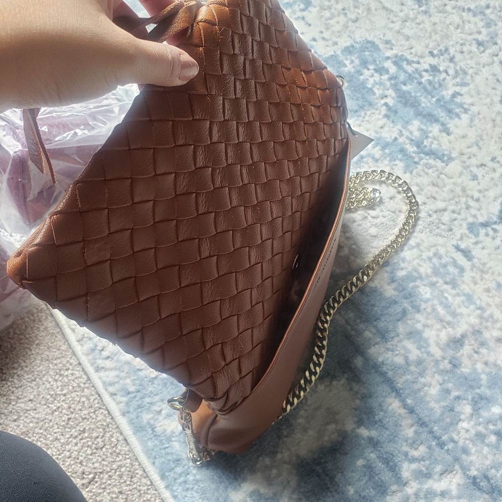 Aimee Kestenberg Bali Brown Woven Crossbody Purse Handbag Leather - Picture 4 of 8